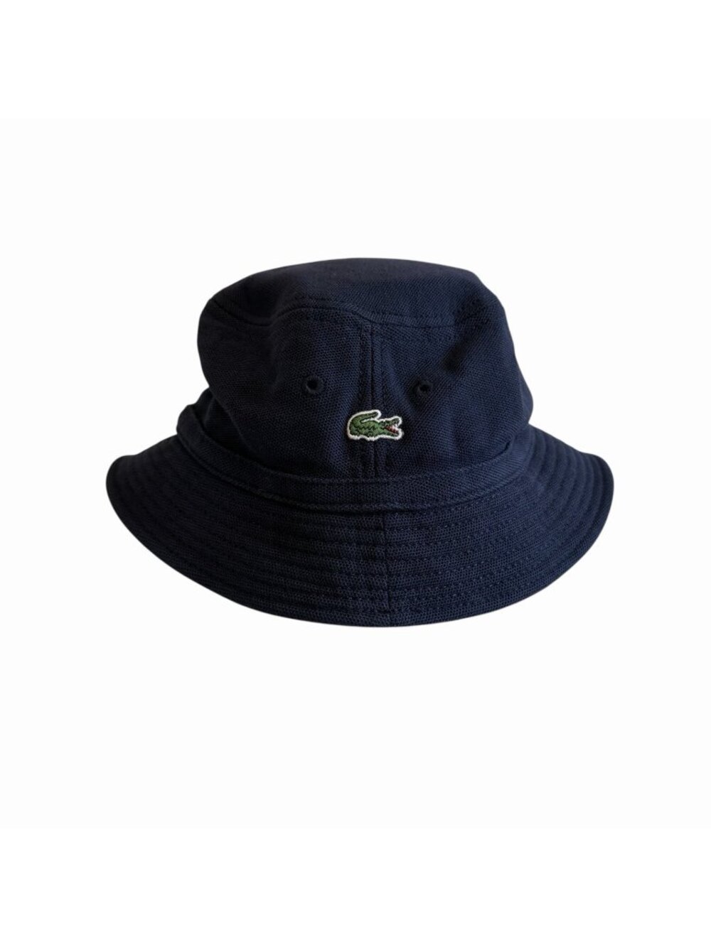 Lacoste Pique Bucket Hat Logo Cotton Navy Blue Y2K 90's Vintage-Style Womens M - Picture 1 of 12